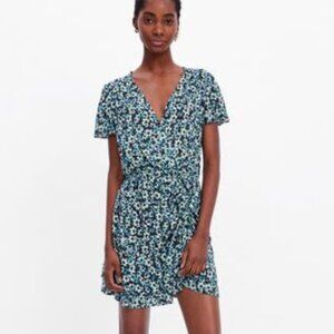 Zara Green and Black Floral Mini Dress
